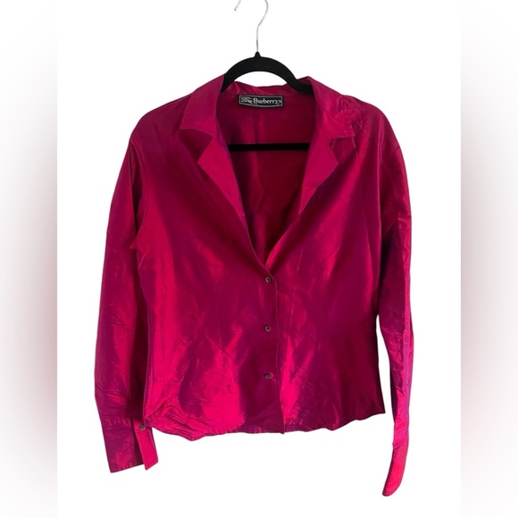 Vintage Burberry Pink Silk Button Up, size 6 - Picture 1 of 5